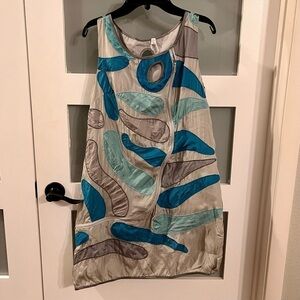 𝅺VINTAGE silk geometric pattern shift dress. Size 2.